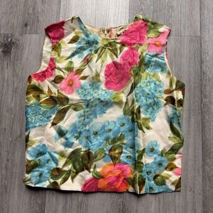 Vintage 60s Malbe Original Sleeveless Watercolor Floral Blouse Sz 14 Union Made